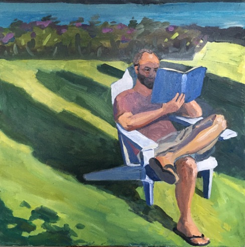 Reading in Maine, oil on linen, 18" x 18"