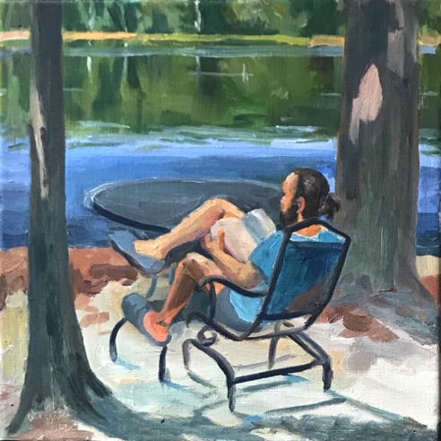 Reading in New Hampshire, oil on linen 10" x 10"