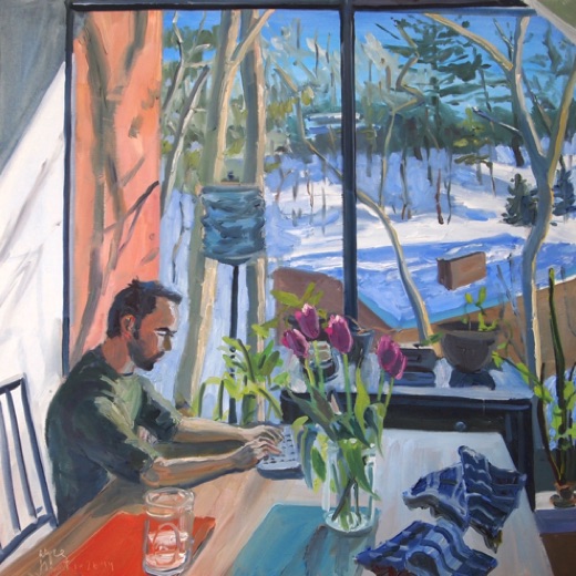 Snow Day Writing, oil on canvas, 24" x 24"