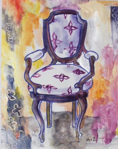 Upholstered Chair, 9 x 12"  mixed media